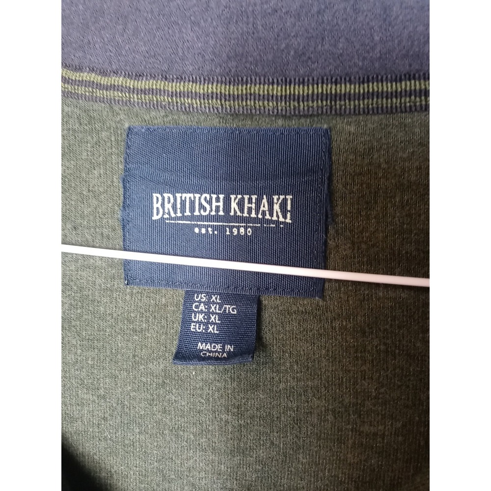 British Khaki Sweater Mens XL Olive Green‎ 1/4 Zip Pullover Long Sleeve Shirt